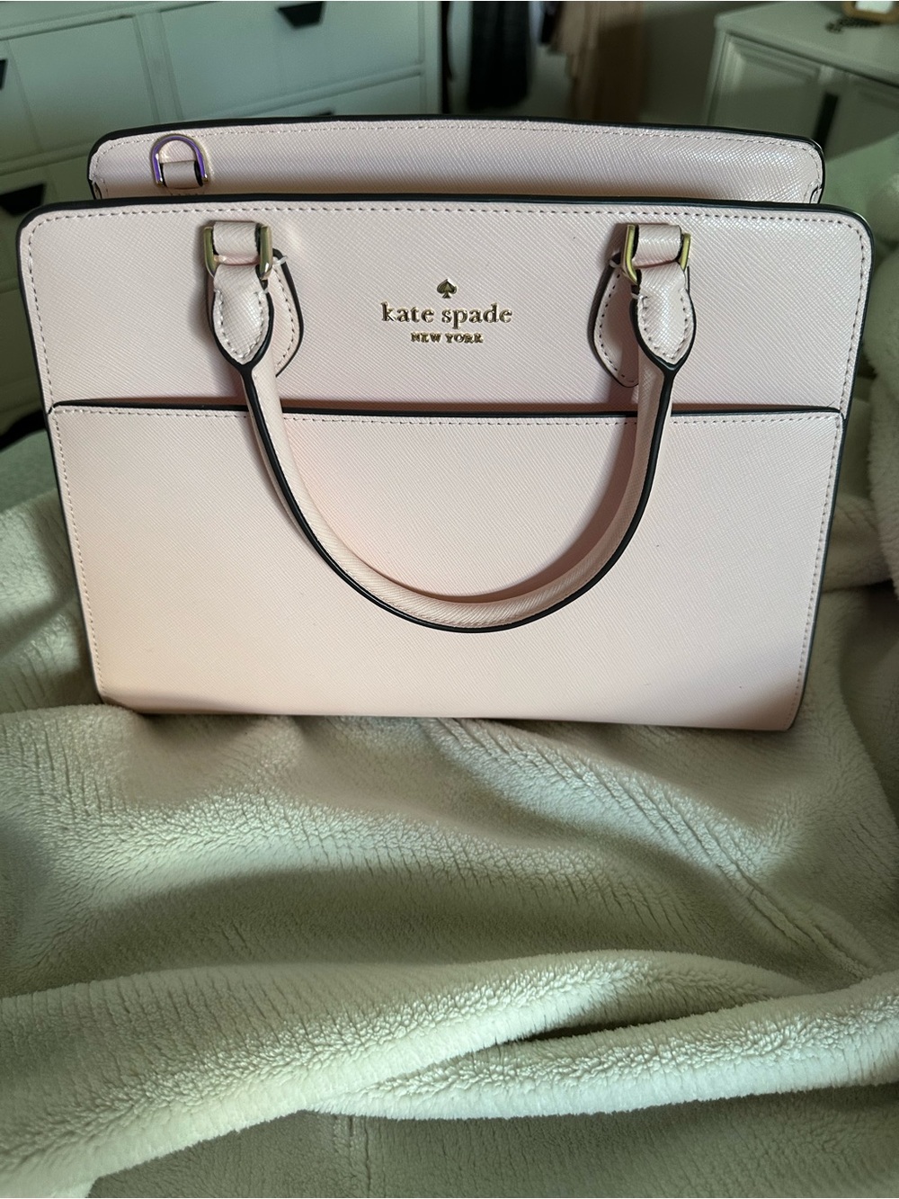 kate spade Pale Pink Saffiano Satchel with Gold-Tone Logo